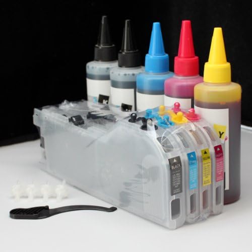 iEagle Brand -Set of Empty Refillable ink cartridges and an Extra set of high quality refill ink bottles(200ml Black,100ml per color, total 500ml) LC103 LC105 LC107 For Brother MFC-J4410dw MFC-J4310dw MFC-J4510dw MFC-J4610dw MFC-J4710dw