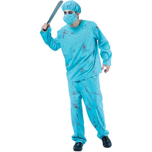 thumbnail image 2 of Unisex Bloody Surgeon Apron – Horror Fancy Dress Costume – White Flannel With Blood Splatter 2 of 5