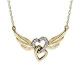 10k Yellow Gold Diamond Double Heart with Wings Pendant (1/20 cttw, I-J Color, I3 Clarity), 18