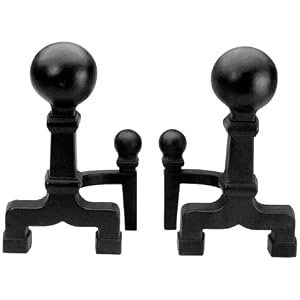 Set of Two Black Wrought Iron Ball Top Andirons