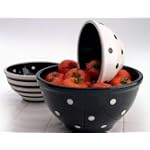 Terramoto Ceramic 3 Pcs Polka Dots and Stripes Mixing Bowl Set By Coastline Imports - Black $35.99