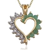 18k Yellow Gold Plated Sterling Silver Genuine Emerald and Diamond Accent Open Heart Pendant, 18