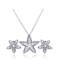 Nickel Free Sterling Silver Pendant & Earring Sets Star CZ Set