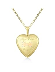 Heart Shaped Locket My Best Friend Dog Bone Pendant Necklace For Women 14K Yellow Gold Vermeil