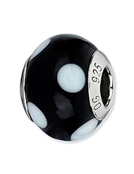 Sterling Silver Reflections Black with White Dots Italian Murano Bead