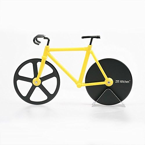 ZM KitchenTM Pizza Chopper Pizza Cutter Slice Fun Bike Gifts for Cyclists Biker Wheels Easy Cut Yellow
