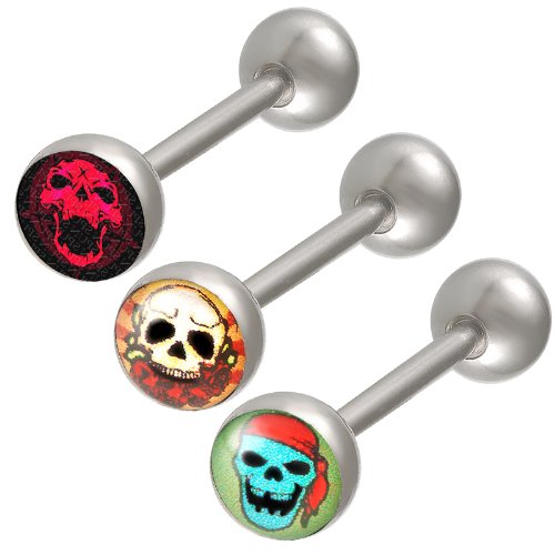 3Pcs 14g 14 gauge 1.6mm 16mm steel tongue rings straight barbell ball piercing bars tounge Logo Body Jewelry BBCD