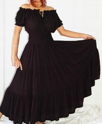 BLACK DRESS PEASANT ETHNIC SMOCKED FITS - M L XL 1X - A752A