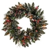 2 ft PVC Christmas Wreath - Frosted - Snow Tip Pine Berry - 35 Multi-Color Dura-Lit Lights - 95 Tips - Vickerman B106326