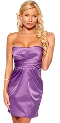 Strapless Fitted Satin Tube Pleated Pocket Evening Prom Party Mini Dress
