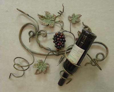 Detail image Metal WINE RACK wall mount grapes vines leaf home decor