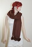 Chocolate Brown Baby Alpaca / Cashmere Wool Shawl - Scarf Real Rabbit Fur Balls