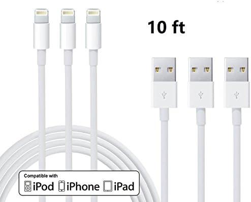 3 PCS 10ft iphone 6s iphone 6s plus Lightning Cord Charging Cable [White]