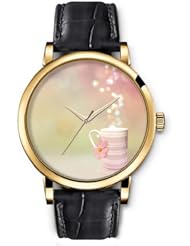 SPRAWL Aanalog Fashion Series Gold Ladies Watches of Genuine Black Leather Strap,Unique Wrist Watch for Women Girls Designed with Coffee Bubble