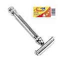 Parker 99R Butterfly Open Double Edge Safety Razor & 10 Shark Super Chrome Blades - Heavyweight + Long Handle!