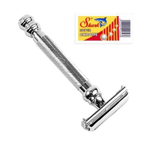 Parker 99R Rasoir de sécurité à ouverture papillon, long manche et double lame + 10 lames doubles chromées