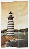 Unique Large Nautical Art Print Room Divider - 6 ft. Lighthouses Printed Canvas Folding Accordian Privacy Floor Screen