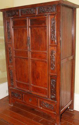 RCF316-Antique Carved Chinese Armoire with 2-Doors and 3-Drawers, circa 1825, Shanxi Province China,