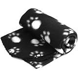 Pet Dog Cat Puppy Kitten Soft Blanket Doggy Warm Bed Mat Paw Print Cushion (Black)