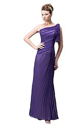 One Shoulder Charmeuse/Chiffon Backless Crinkled Evening Dress 
