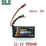 DLG 15C Burst 25C 3S 950mAh 11.1V LiPO Li-Po High-Discharge Rate Powerful Battery with JST Plug