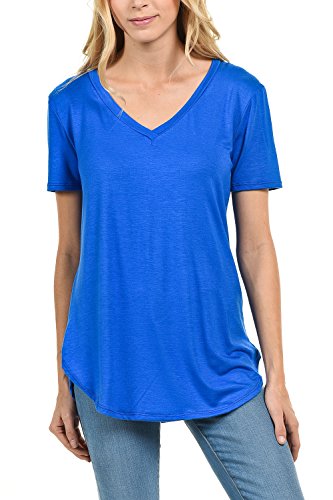 Shamaim Womens Short Sleeve Modal & Rayon T shirt V-Neck Tunic Top