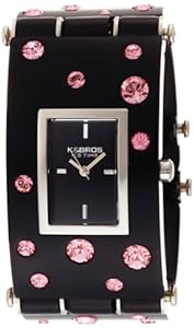 K&BROS Women's 9530-2 Ice-Time Galassia Pink Crystal Accented Black Watch