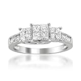 14k White Gold Princess-cut & Round Diamond Composite Engagement Wedding Ring (1 cttw, H-I, I1-I2)