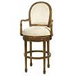 Carved Leaf Barstool in Distressed Portofino Wood & Fabric w/ Return Swivel (22" x 22" x 48.5"H)