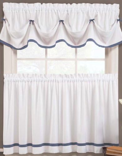 Kate Curtain Set - Valance: 58" x 13" + Tier Pair: 57" x 36" - (Blue)