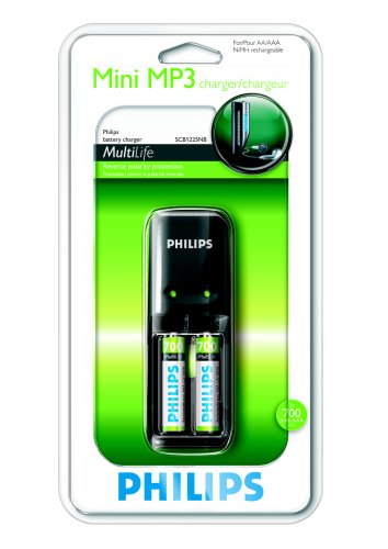 Philips Mini-MP3-Ladegerät SCB 1225 NB inkl. NiMH Akku AAA Micro 700mAh 2er Pack