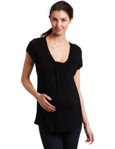Three Seasons Maternity Women's Short Sleeve Solid Top With Print, Black, X-Large