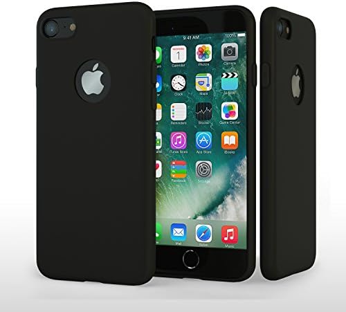 Black iPhone7 Waterproof iPhone Case- Minimalist, Slim Fit, Shock- Absorbing Smart Protection Case for Apple iPhone 7- Flexible Slide-Proof, Anti-Drop Silicone iphone 7 Cover