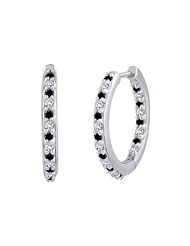 10K White Gold 1/2 ct. Alternating Black and White Diamond Hoop Earrings