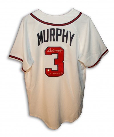 Dale Murphy Autographed/Hand Signed Atlanta Braves White Baseball Jersey with NL MVP 82,83 Inscripti