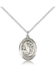 .925 Sterling Silver Saint St. Cecilia Medal Pendant 3/4 x 1/2 Inches Musicians/Singers-8016- Comes with a .925 Sterling Silver Lite Curb Chain Neckace And a Black velvet Box