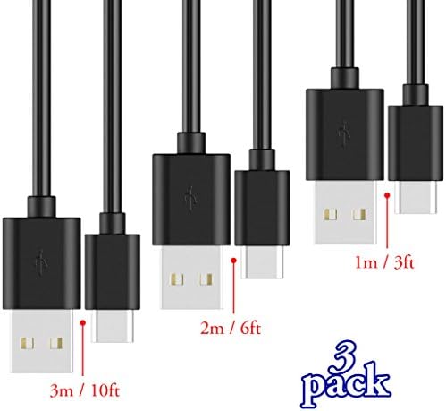 AcuteUSA Black 3-Pack multi-length (1m, 2m &amp; 3m) - USB 2.0 Type A Male to Reversible USB Type C Sync and Charge Cable for Nexus 5X, Nexus 6P, Pixel C, OnePlus 2, Lenovo ZUK Z1 and other Type-C Phones