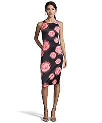 Scuba/Knit Round Neck Sleeveless Fitted Slit Natural   Waistline Sheath General Print Midi Dress 