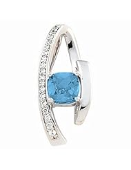 14K White Gold Antique Square Cut Swiss Blue Topaz and Diamond Pendant -- LIFETIME WARRANTY