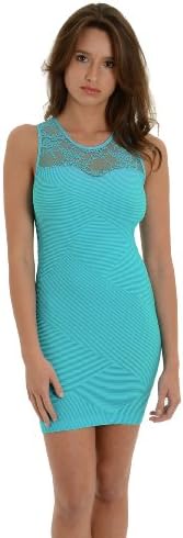 Sky Blue Juniors Form Fitting Clubwear Dress with Sheer Lace Straps Party Dress Sizes: Medium-Large