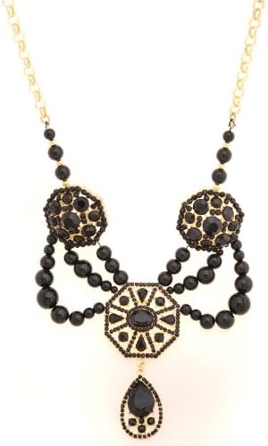 Spinningdaisy Gold Plated Antique Style Baroque Style Black Necklace and Earring Set