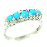 Luxury Solid White Gold Natural Turquoise Victorian Style Eternity Ring - Finger Sizes 5 to 12 Available