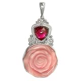 Jewelry : Sterling Silver Pink Fiber Optic Rose and Magenta Quartz Pendant by Sajen