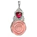 Sterling Silver Pink Fiber Optic Rose and Magenta Quartz Pendant by Sajen