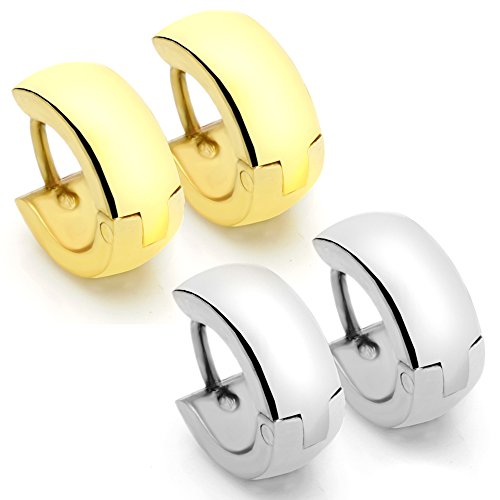 JewelrieShop Assorted Unisex Stainless Steel Urban Huggie Hinged Hoop Dangle Earrings