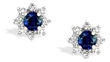 14K White Gold Genuine Round Sapphire and Diamond Star Earrings