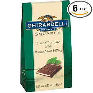 Ghirardelli Chocolate Squares Dark Chocolate with White Mint Filling, 5.32-Ounce Packages (Pack of 6)