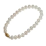 14k Yellow Gold  White Freshwater Cultured Pearl AA Grade 6.5-7mm Bracelet, 8"