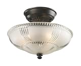 Landmark 66335-3 Restoration 3-Light Semi-Flush Mount, 9-Inch, Oiled Bronze, Frosted Glass with Clear Highlights