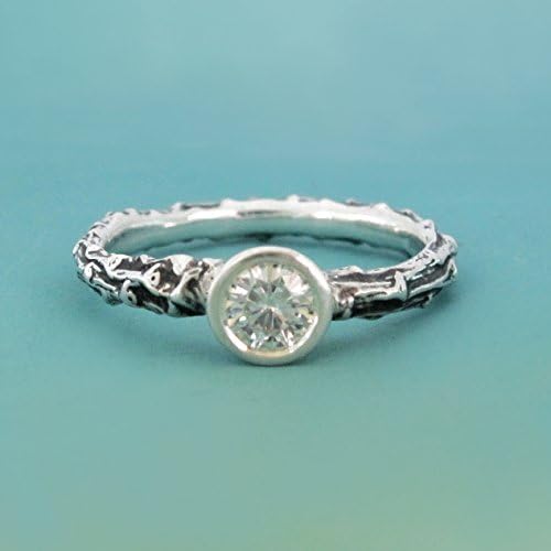 Twig Engagement Ring in Sterling Silver and 4.5 mm Moissanite - Pine Branch